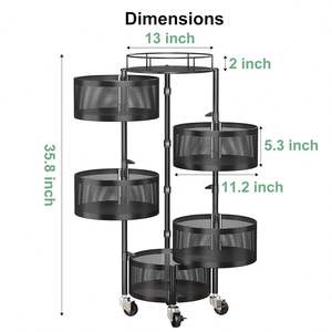 Chariot de rangement de cuisine mobile en acier au carbone personnalisé en usine, avec panier rond et roues métalliques, pour fruits, collations et légumes - Product Image 3