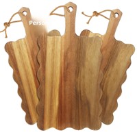 Plateau en bois d'acacia double face, épais, de forme irrégulière, à bords festonnés, pour snacks, pain, planche à découper, plateau à steak, fruits