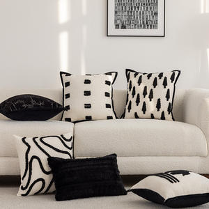 French Style Black Velvet Pillowcase Square Embroidered Chenille <b>Cushion</b> Cover Home Decor 100% Velvet Abstract Geometric Pattern - Product Image 4