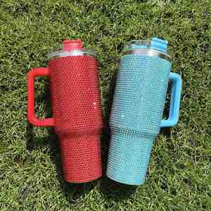 40Oz Rhinestone Tumbler <b>Insulated</b> With Handle and Straw Stainless Steel Water Bottle Travel Coffee <b>Mug</b> - Product Image 1