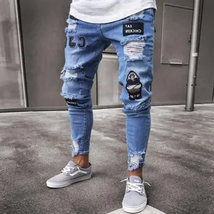 Calça jeans destruída masculina, nova calça de itália com detalhes de arte, para motociclista, branco slim