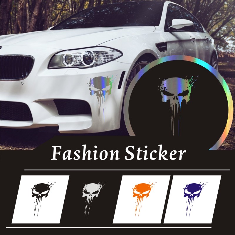 Adesivi 3D Metallici Auto - Teschio Punisher - Set Da 3 - Nero - Impermeabili Per Auto, Moto, Camion