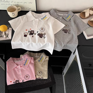 Nouveau style de polo à manches courtes pour enfants, en pur coton, pour garçons et filles, style tendance, logo brodé personnalisable, tissu épais - Product Image 2