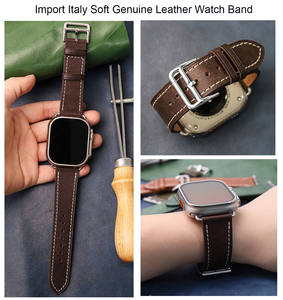 Bracelet de luxe en cuir véritable vintage italien cousu main pour hommes pour Apple Watch - Product Image 5