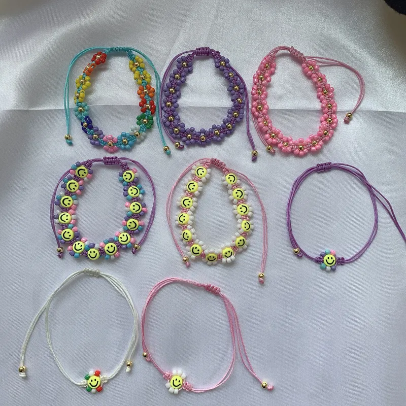 Belles fleurs de tournesol Bracelet tissé à la main en laiton plaqué or perles colorées fleurs mode réglable femmes Bracelet