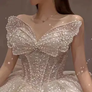 Robe de mariée principale française 2022 nouvelle mariée été travail lourd poitrine grand train petite taille grande taille