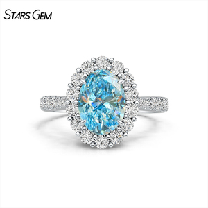 แหวนหมั้นทองคำแท้ 18K ประดับบลูโทแพซทรงรีขนาด 2.55 กะรัต (9.54*6.77 มม.) ดีไซน์แบบวงแหวน Halo คลาสสิก เหมาะสำหรับงานแต่งงาน วันครบรอบ และงานเลี้ยง จาก Starsgem - Product Image 2