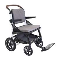 Silla de Transporte para Adultos, Diseño Moderno, Silla de Ruedas Manual de Aluminio, Manillar Único, Marco Blanco, Tapicería Acolchada, Liberación Rápida