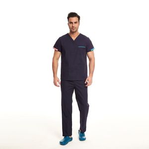 Set di Uniformi Ospedaliere, Abbigliamento da Lavoro per Infermieri e Operatori Sanitari, Completo con Maglietta a Maniche Corte con Colletto a V e Pantaloni - Product Image 1