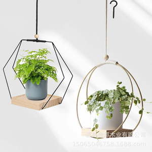 Panier suspendu pour fleurs, rond en bois, moderne et simple, décoration intérieure et extérieure pour chambre, cuisine, pot de plantes succulentes - Product Image 2