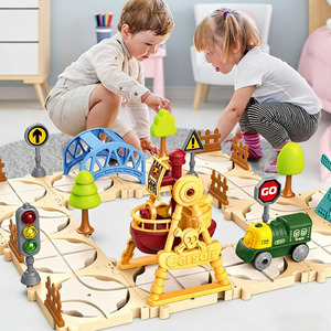 EPT56 PCS Ensemble de blocs de construction DIY, circuit de train, labyrinthe, parc d'attractions, jouet interactif pour tout-petits, garçons et filles - Product Image 1