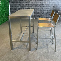 Mobilier d'extérieur moderne en métal, ensemble de chaises et de tables de bar en acier inoxydable, chaise haute en plastique, tabouret de bar, table de bar en verre