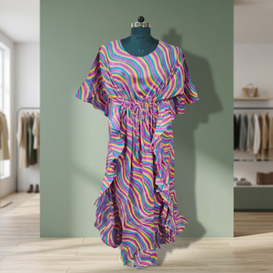 <span class=keywords><strong>Abito</strong></span> lungo da donna in <span class=keywords><strong>cotone</strong></span> <span class=keywords><strong>mussola</strong></span> stampato con balze, leggero, casual, a vita naturale, tessuto ecologico e lavabile - Product Image 2