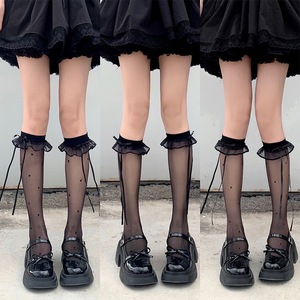 Women's Ultra Thin Knee High Stockings With Polka Dots Transparent Lace Top For JK Style Slim Fit <b>Long</b> Calf <b>Socks</b> - Product Image 2