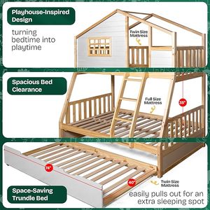 Cama Infantil Tipo <span class=keywords><strong>Casa</strong></span> <span class=keywords><strong>de</strong></span> Árbol con Literas Dobles y Cama Nido, Madera <span class=keywords><strong>de</strong></span> Pino, Barandillas <span class=keywords><strong>de</strong></span> Seguridad <span class=keywords><strong>de</strong></span> 15 Pulgadas, Escalera, Fácil <span class=keywords><strong>de</strong></span> Montar, Sin Necesidad <span class=keywords><strong>de</strong></span> Somier, No Tóxica - Product Image 6