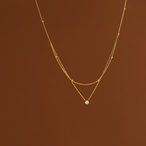 สร้อยคอแฟชั่นใหม่ ชุบทอง 18K สแตนเลสสตีลกันน้ำ สองชั้น ประดับเพชร CZ เรียบง่าย สำหรับสาวๆ - Product Image 2