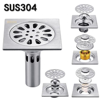 Siphon de sol carré en acier inoxydable SUS304 avec insert anti-refoulement et anti-odeur pour salle de bain d'hôtel moderne