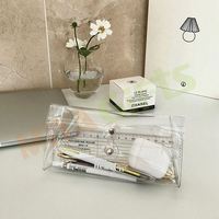 Étui à stylos personnalisé transparent, rangement pour stylos, autocollant, porte-crayons, étui de rangement minimaliste en plastique transparent avec cordon élastique