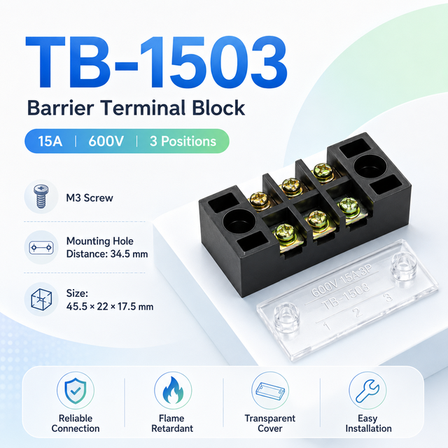 TB Terminal Block Strip 600V Modular Screw Type Electrical Connector 3-12 Pole