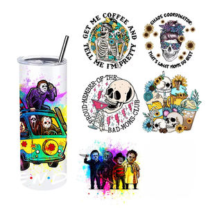 LETOP Horror Friends Spooky Floral Skull <span class=keywords><strong>Halloween</strong></span> 20 OZ Vaso <span class=keywords><strong>de</strong></span> café UV para DTF Cup Wraps Calcomanías impermeables Transferencia UV - Product Image 1
