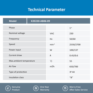 Ventilateur centrifuge à pales courbées vers l'arrière ebm-papst K2E220-AB06-09 6SY7000-0AB30 230V AC pour ventilation HVAC - Product Image 4