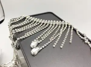 Wholesale Tassel Droplet Water Diamond Necklace Flat Back Rhinestone Waist Chain For Clothing Phone Cases Nail Art Shoes Bags