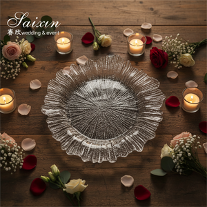 Platos <span class=keywords><strong>Transparentes</strong></span> Baratos para Cena, Decoración de Mesa de Boda, Plato de Presentación Transparente con Borde Ondulado de Vidrio de 13 Pulgadas - Product Image 1