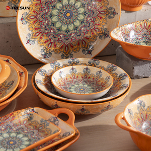 Bohemian Style Fancy Pratos Stoneware Dinner <b>Set</b> Colorful Ceramic Tableware Custom Printed Plate and Dishes - Product Image 4
