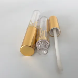 4ml di plastica rotondo chiaro lip gloss tubo con oro tappo di metallo, riutilizzabile vuota lip gloss balsamo per le labbra tubo contenitore di bottiglia