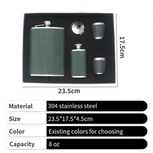 Mini flacons portables en acier inoxydable 6oz/7oz/8oz, forme gourde, avec enveloppe en cuir pour whisky, alcool, coffret cadeau - Product Image 3