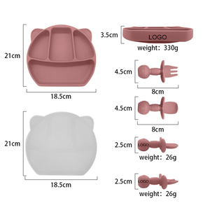 Ensemble de repas écologique et non toxique sans BPA pour enfants, vaisselle pour nouveau-nés comprenant une jolie assiette en silicone avec couvercle, une cuillère et un bol - Product Image 2