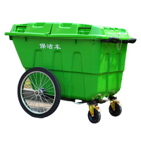 Bac de rangement rectangulaire en PP écologique de 400 L avec pédale et chariot à ordures à 2 roues pour usage extérieur en hôtel