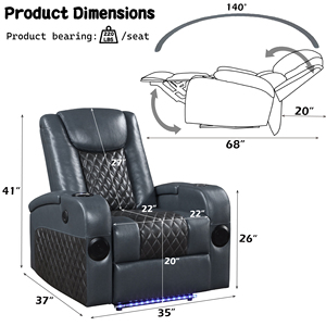 Sillón Reclinable de Ocio OEHOME en Cuero Sintético Azul y Negro con Bluetooth, Carga Inalámbrica y Portavasos - Silla Moderna y Duradera para Sala de Estar - Product Image 4