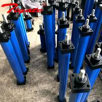 Cilindro hidráulico de doble efecto con brida frontal cuadrada y varilla delgada, azul brillante, para expulsor de molde de inyección