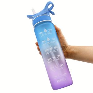 Botella de Agua Deportiva de 1000 ml (32 oz) con Logotipo Personalizado, Degradado, Marcador de Tiempo, Pajita, Tapa Abatible y Pulverizador para Gimnasio y Actividades al Aire Libre - Product Image 4