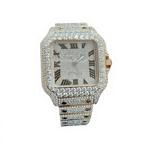 Reloj de Hombre Cuadrado Personalizado con Cristales, Movimiento Automático, Resistencia al Agua de 10 Bar, Correa de Acero Inoxidable con Moissanita - Product Image 1