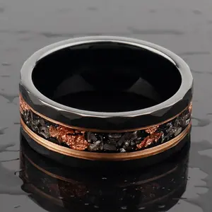 POYA Meteorite и золотой лист обручальное кольцо 8 мм молотковый мужской черный уникальный вольфрам обручальные кольца