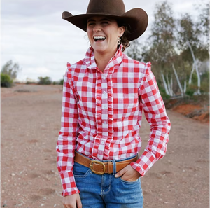 <span class=keywords><strong>Camicia</strong></span> da <span class=keywords><strong>Donna</strong></span> 100% Cotone con Stampa <span class=keywords><strong>a</strong></span> <span class=keywords><strong>Quadri</strong></span> Rosso e Blu Navy, Taglio Femminile su Misura, Bottoni <span class=keywords><strong>a</strong></span> Tutta Lunghezza, <span class=keywords><strong>Camicia</strong></span> Western con Volant alla Moda - Product Image 5