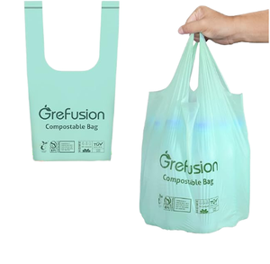 Sacs à déchets en T-shirt 100% compostables, résistants, en amidon de maïs, biodégradables, avec logo personnalisé imprimé, poignée en forme de gilet, sacs poubelle d'usine - Product Image 1