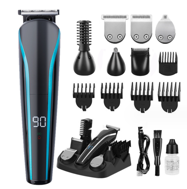Professional 6 in 1 Multifunction Electric Hair and Beard Nose Low Noise Trimer Clioper Trimmer Barber Clippers with Lcd Display