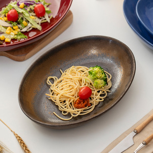 Assiette à poisson ovale en céramique, en grès, faite à la main, style Wabi Sabi, vaisselle pour la maison et les réceptions - Product Image 2