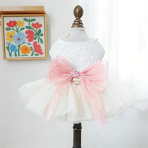 Falda de Tul para Perros y Gatos, Vestido de Encaje Bordado, Lazo Blanco y Rosa, Vestido de Boda, Ropa de Poliéster para las Cuatro Estaciones - Product Image 1