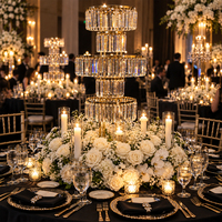 Centre de table de mariage en cristal, support à étages en métal doré pour banquets d'hôtel