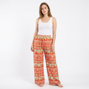 Women Floral Print Harem Pants Unisex <b>Elastic</b> Waist Mid Rise Vintage Breathable Quick Dry 100% Cotton Summer Comfy Beach Wear - Product Image 2