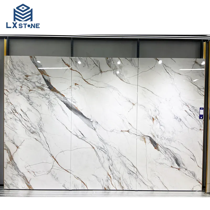 Piedra artificial 1600*3200 Azulejos de porcelana de pared interior Piedra sinterizada blanca para pared