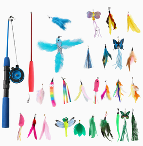 Bacchetta interattiva per gatti con <span class=keywords><strong>canna</strong></span> <span class=keywords><strong>da</strong></span> <span class=keywords><strong>pesca</strong></span> retrattile, piuma e campanello, testina di ricambio - Product Image 1