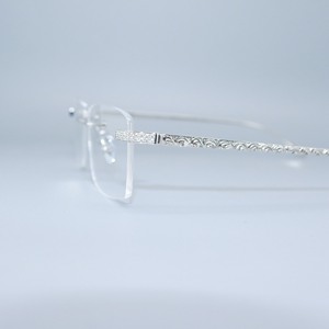 Monture de lunettes sans monture en argent sterling 925 de luxe, branches gravées à la main avec incrustation de moissanite pour hommes et femmes - Product Image 1