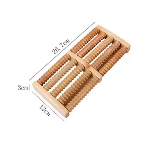 Dual Foot Massager Roller Relieve Arch Pain Shiatsu Acupressure Relaxation Professional Wooden Massage Tool