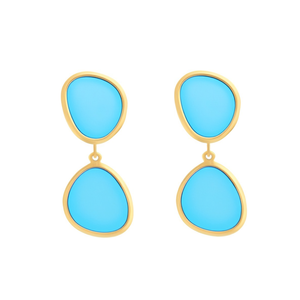 Stainless Steel Gold Plated Blue Stone Drop Earrings For Women Fashion Jewelry - Product Image 2