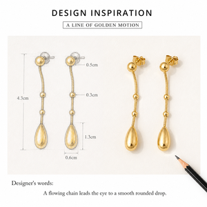 Pendientes Colgantes de Lágrima con Cadena de Serpiente y Cuentas, de Acero Inoxidable con Baño de Oro de 14K al Vacío, Joyería con Bola de 43mm - Product Image 4